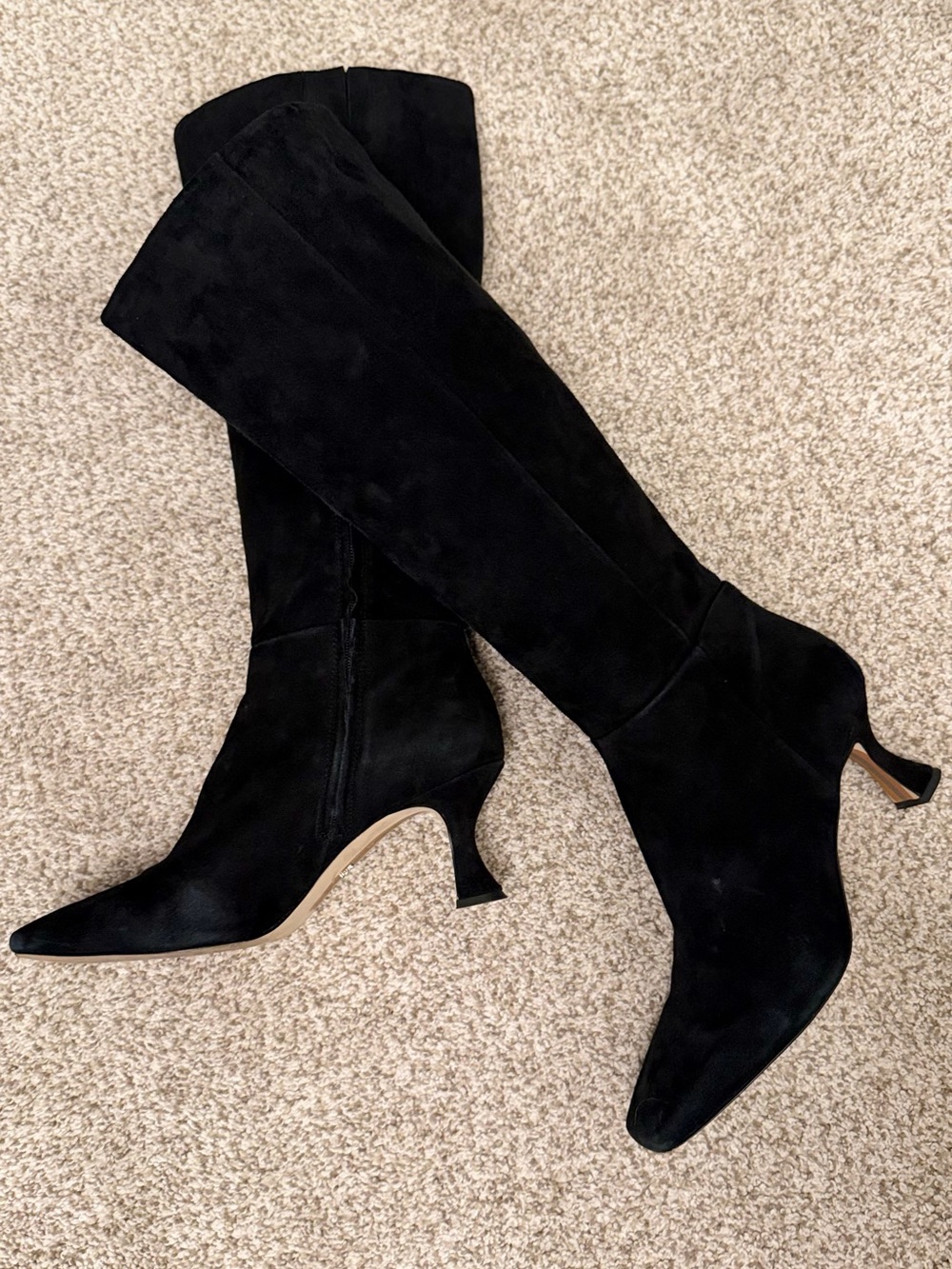 Sam Edelman Black Suede Over-the-Knee Curved Heel Boots